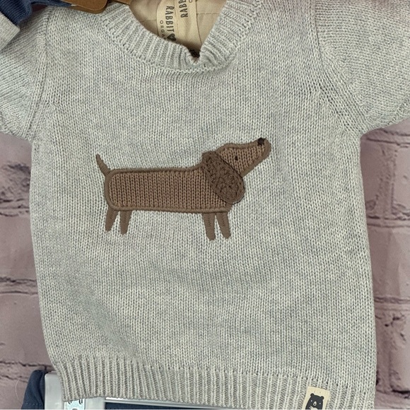NWT rabbit + Bear Gray dachshund matching Sweater Shorts & socks Set - Picture 2 of 9